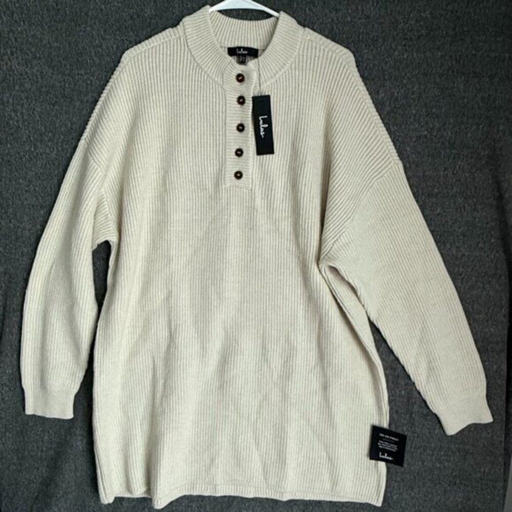 Lulus New Men Beige Knit Long sleeve Sweater Sz XL